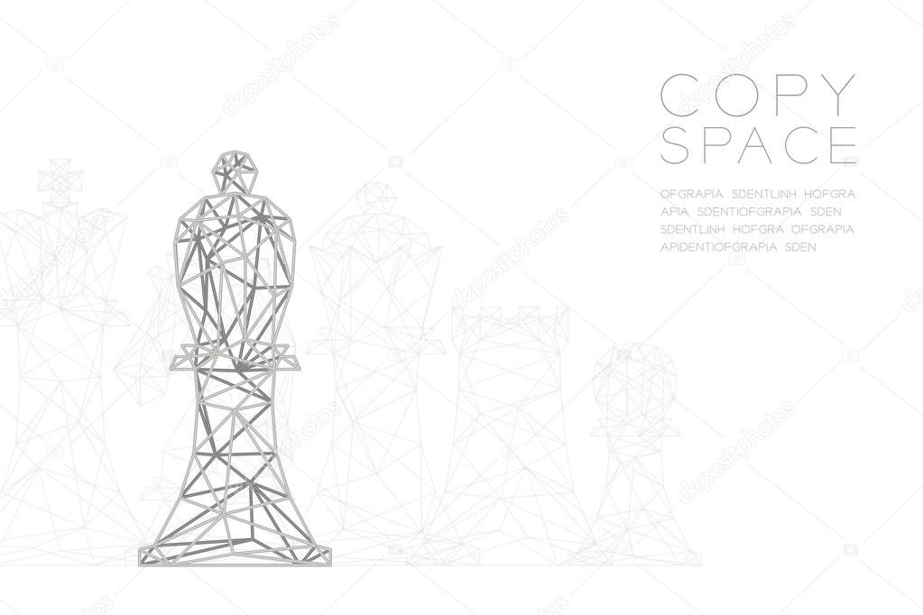 Chess Bishop wireframe Polygon silver frame structure, Business strategy concept design illustration isolated on black gradient background with copy space, vector eps 10