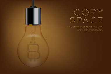 Alfabe akkor ampul kapama küme Bitcoin Cryptocurrency sembolü Blockchain teknoloji kavramı, illüstrasyon izole kahverengi degrade ile arka plan, kopya alanı