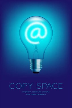 Set işareti, e-posta konsept tasarım illüstrasyon izole kızdırma mavi degrade arka plan üzerinde akkor ampul anahtarı