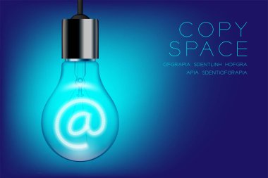 Set işareti, e-posta konsept tasarım illüstrasyon izole kızdırma mavi degrade arka plan üzerinde akkor ampul anahtarı