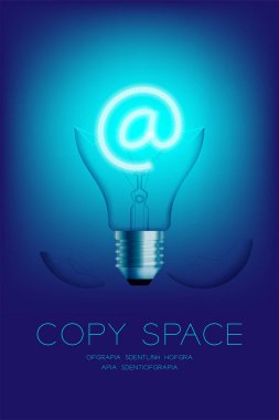 Kırık akkor ampul geçiş set işareti, e-posta konsept tasarım illüstrasyon izole kızdırma mavi degrade arka plan üzerinde