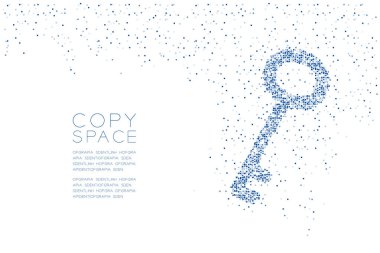 Soyut geometrik kare kutu model anahtar biçim, güvenlik gizlilik kavramı tasarım mavi renk illüstrasyon izole kopya alanı, vektör eps 10 beyaz zemin üzerine