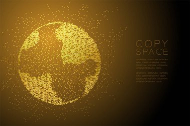 Soyut geometrik daire nokta deseni dünya şekli, dünya iş teknoloji konsept tasarım altın renk illüstrasyon izole kahverengi degrade arka plan kopya alanı, vektör eps 10 ile