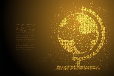 Soyut geometrik daire nokta deseni dünya şekli, dünya iş teknoloji konsept tasarım altın rengi illüstrasyon izole kahverengi degrade arka plan kopya alanı, vektör eps 10 ile üzerinde seyahat