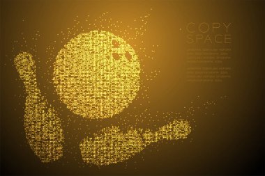 Soyut geometrik daire nokta deseni Bowling grev pinleri şekil, Sport konsept tasarım altın renk illüstrasyon izole kahverengi degrade arka plan kopya alanı, vektör eps 10 ile