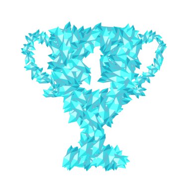 Bir numaralı Trophy Kupası şekil kristal beyaz arka plan üzerinde vektör eps 10 izole 3d sanal set illüstrasyon Gemstone konsept tasarımı mavi renk, elmas