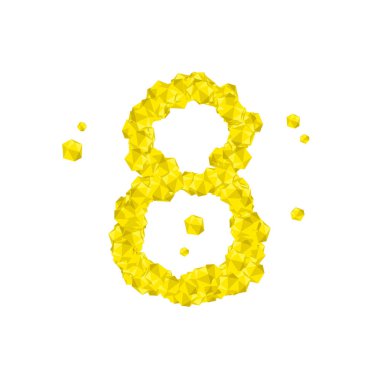 Vektör eps 10 harf sayı 8 veya 8, kristal elmas 3d sanal set illüstrasyon Gemstone konsept tasarımı sarı renk, beyaz arka plan üzerinde izole alfabesi