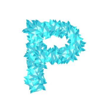 Alfabe kristal elmas 3d sanal set harf P illüstrasyon Gemstone konsept tasarımı mavi renk, beyaz arka plan üzerinde vektör eps 10 izole