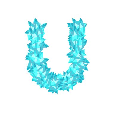 Alfabe kristal elmas 3d sanal set harf U illüstrasyon Gemstone konsept tasarımı mavi renk, beyaz arka plan üzerinde vektör eps 10 izole