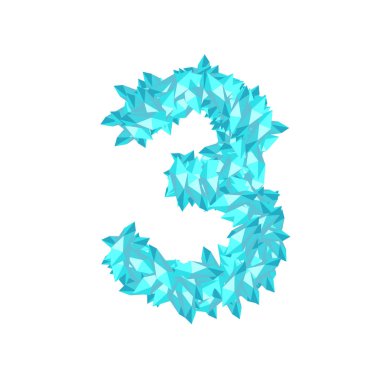 Vektör eps 10 harf sayı üç veya 3, kristal elmas 3d sanal set illüstrasyon Gemstone konsept tasarımı mavi renk, beyaz arka plan üzerinde izole alfabesi