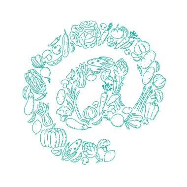 Vektör eps 10 işareti sembol sebze desen set illüstrasyon çocuklar el konsept tasarımı yeşil renk, beyaz arka plan üzerinde izole çizimi