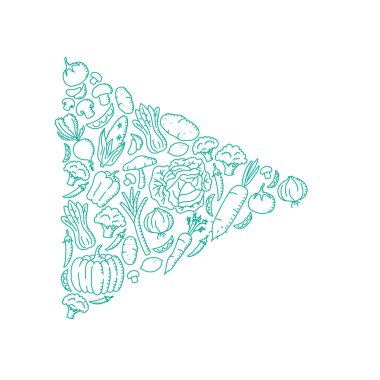 Oyun işareti sembol sebze desen set illüstrasyon çocuklar çizim konsept tasarımı yeşil renk, beyaz arka plan üzerinde vektör eps 10 izole el