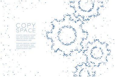 Ekip çalışması sistem konsept tasarımı renk illüstrasyon kopya alanı, vektör eps 10 beyaz zemin üzerine mavi soyut geometrik Çokgen kare kutu ve üçgen desen mühendislik dişli şekli,