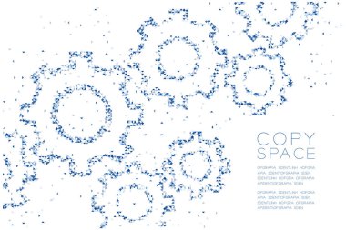 Ekip çalışması sistem konsept tasarımı renk illüstrasyon kopya alanı, vektör eps 10 beyaz zemin üzerine mavi soyut geometrik Çokgen kare kutu ve üçgen desen mühendislik dişli şekli,