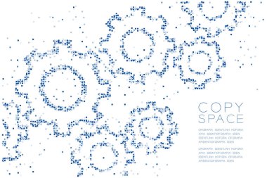 Soyut geometrik kare kutu desen mühendislik dişli şekil, ekip çalışması sistem kavramı mavi renk tasarlamak kopya alanı, vektör eps 10 beyaz zemin üzerine