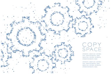 Soyut geometrik daire nokta deseni mühendislik dişli şekil, ekip çalışması sistem kavramı mavi renk tasarlamak kopya alanı, vektör eps 10 beyaz zemin üzerine