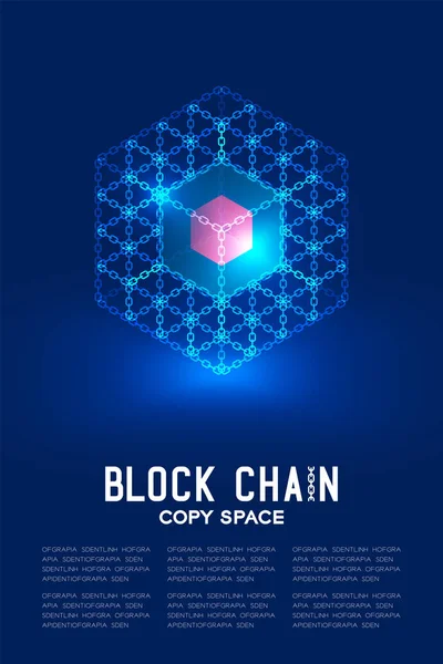 Koyu mavi arka plan ve Blockchain metin kopya alanı, vektör eps 10 ile Blockchain teknoloji 3d izometrik sanal, sistem çevrimiçi konsept tasarım illüstrasyon izole