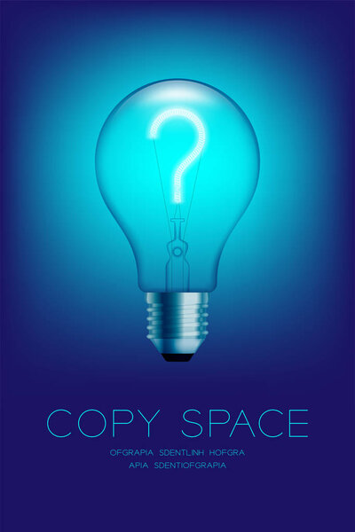 Incandescent light bulb switch on set Question mark symbol concept design illustration isolated glow in blue gradient background