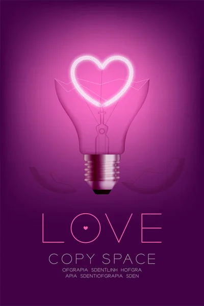 壊れた白熱電球セット愛心バレンタイン コンセプト ピンクのグラデーションの背景のイラスト分離グロー スイッチ — ストックベクタ