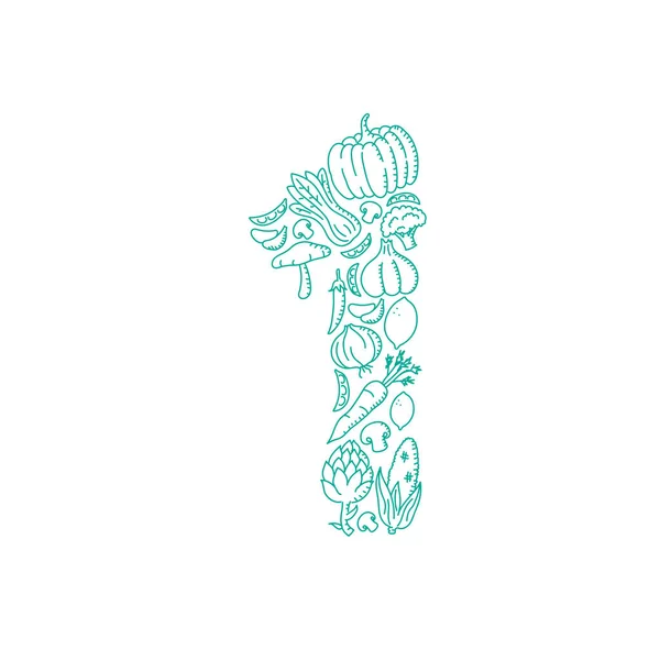 文字数を つまたは アルファベット野菜パターン設定イラスト子供の手の白い背景 ベクター Eps に分離された図面のコンセプト デザイン グリーン カラー — ストックベクタ