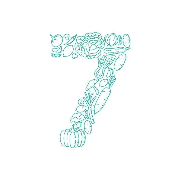 Letra Número Sete Alfabeto Vegetable Pattern Set Ilustração Crianças Mão — Vetor de Stock