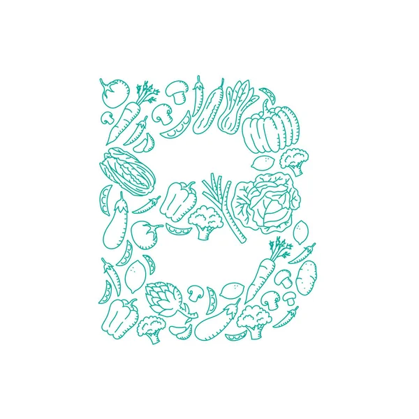 Alphabet Légumes Modèle Lettre Illustration Enfants Dessin Main Concept Conception — Image vectorielle