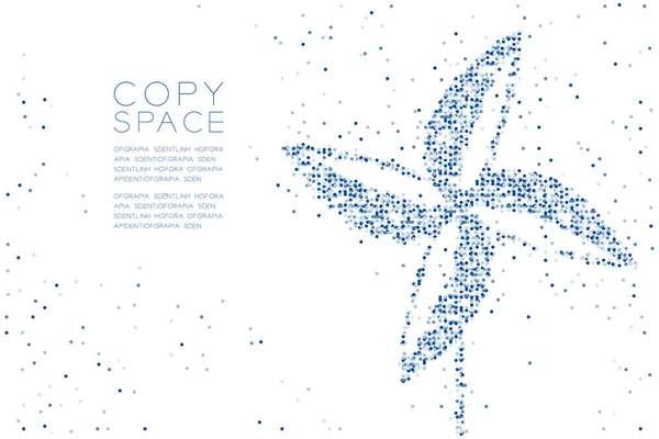 Soyut geometrik daire nokta deseni kağıt rüzgar türbini şekli, ekoloji temiz enerji kavramı mavi renk tasarlamak kopya alanı, vektör eps 10 beyaz zemin üzerine