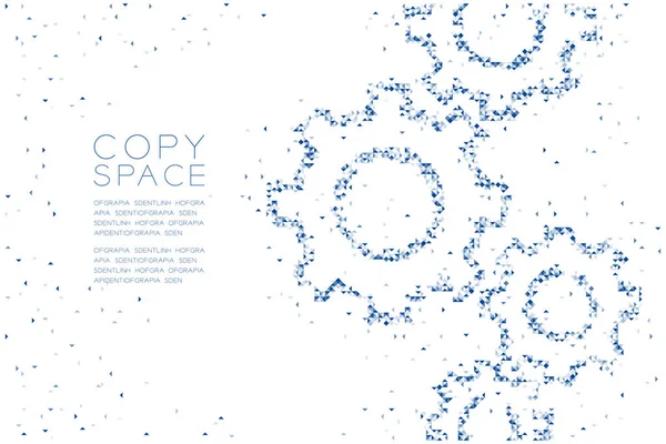 Ekip çalışması sistem konsept tasarımı renk illüstrasyon kopya alanı, vektör eps 10 beyaz zemin üzerine mavi soyut geometrik Çokgen kare kutu ve üçgen desen mühendislik dişli şekli,