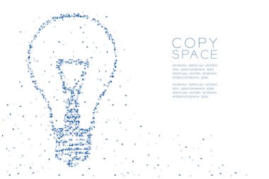 Soyut geometrik Çokgen kare kutu ve üçgen desen akkor ampul şekli, yaratıcı kavramı tasarlamak kopya alanı, vektör eps 10 beyaz zemin üzerine mavi renk