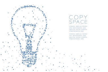 Soyut geometrik kare kutu desen akkor ampul şekli, yaratıcı kavramı tasarlamak kopya alanı, vektör eps 10 beyaz zemin üzerine mavi renk