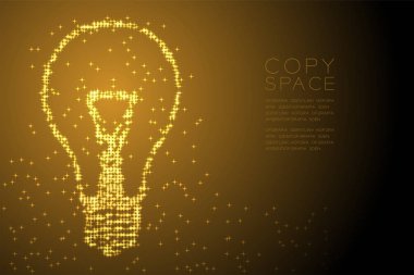 Soyut parlak yıldız deseni akkor ampul şekli, yaratıcı konsept tasarım altın rengi illüstrasyon izole kahverengi degrade arka plan kopya alanı, vektör eps 10 ile