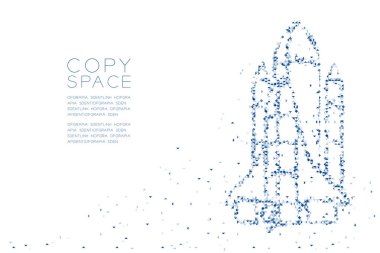 Soyut geometrik Çokgen kare kutu ve üçgen model roket uzay gemisi şekil, uzay keşif kavramı mavi renk tasarlamak kopya alanı, vektör eps 10 beyaz zemin üzerine