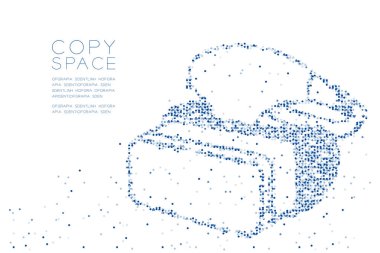 Soyut geometrik daire nokta piksel deseni Vr kulaklık (sanal gerçeklik) şekil tasarım mavi renk illüstrasyon kopya alanı, vektör eps 10 beyaz zemin üzerine