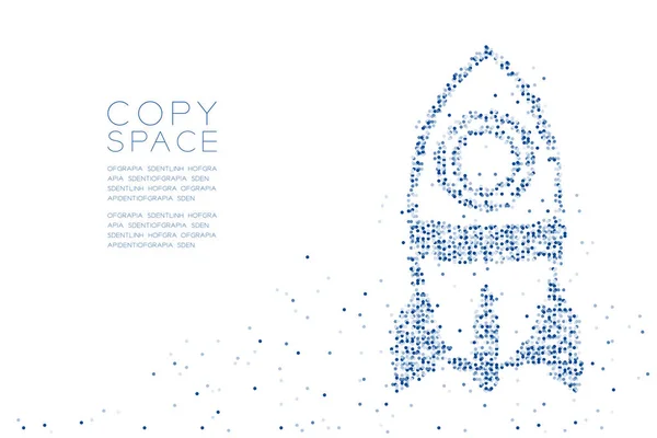 摘要几何圆点图案卡通火箭飞船形状 空间探索概念设计蓝色插图在白色背景与复制空间 Eps — 图库矢量图片