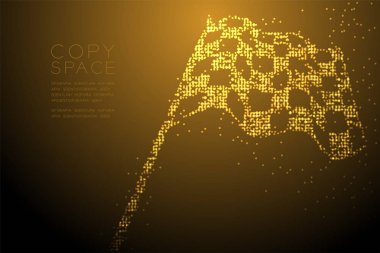 Soyut geometrik daire nokta piksel deseni Checkered bayrağı şekli, iş başarı kavramı tasarım altın renk illüstrasyon izole kahverengi degrade arka plan kopya alanı, vektör eps 10 ile