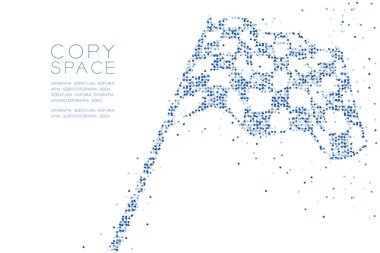 Soyut geometrik daire nokta piksel deseni Checkered bayrağı şekli, iş başarı kavramı mavi renk tasarlamak kopya alanı, vektör eps 10 beyaz zemin üzerine
