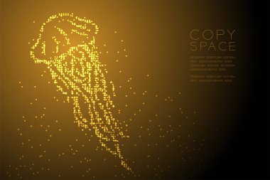 Soyut geometrik daire nokta piksel deseni denizanası şeklini, su ve deniz yaşamı konsept tasarım altın renk illüstrasyon izole kahverengi degrade arka plan kopya alanı, vektör eps 10 ile