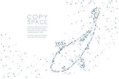 Soyut geometrik daire nokta piksel deseni sazan ya da Koi balık şeklini, su ve deniz yaşamı konsept tasarımı mavi renk illüstrasyon kopya alanı, vektör eps 10 beyaz zemin üzerine