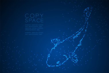 Soyut geometrik daire nokta piksel deseni sazan ya da Koi balık şeklini, su ve deniz yaşamı konsept tasarımı mavi renk illüstrasyon izole kopya alanı, vektör eps 10 ile Mavi degrade arka plan üzerinde