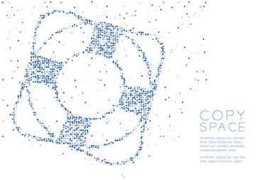 Soyut geometrik daire nokta piksel deseni Lifebuoy şeklini, su ve deniz yaşamı kavramı mavi renk tasarlamak kopya alanı, vektör eps 10 beyaz zemin üzerine