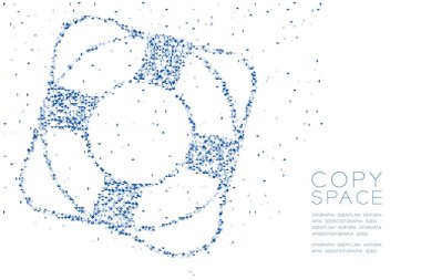 Su ve deniz yaşamı konsept tasarımı renk illüstrasyon kopya alanı, vektör eps 10 beyaz zemin üzerine mavi soyut geometrik düşük Çokgen kare kutu piksel ve üçgen kalıp Lifebuoy şekli,