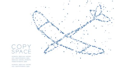 Soyut geometrik Meydanı kutusu piksel deseni planör uçak şekli, iş kopya alanı, vektör eps 10 beyaz zemin üzerine kavramı mavi renk tasarlamak seyahat