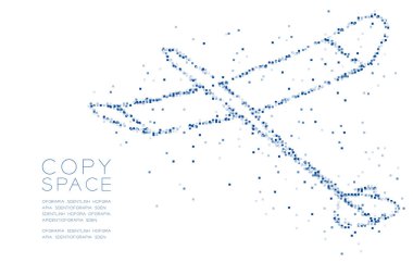 Soyut geometrik Meydanı kutusu piksel deseni planör uçak şekli, iş kopya alanı, vektör eps 10 beyaz zemin üzerine kavramı mavi renk tasarlamak seyahat
