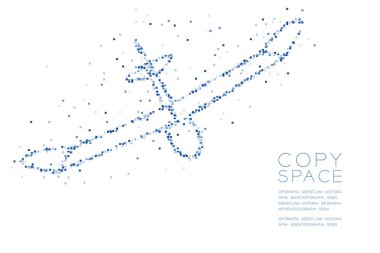 Soyut geometrik Meydanı kutusu piksel deseni planör uçak şekli, iş kopya alanı, vektör eps 10 beyaz zemin üzerine kavramı mavi renk tasarlamak seyahat