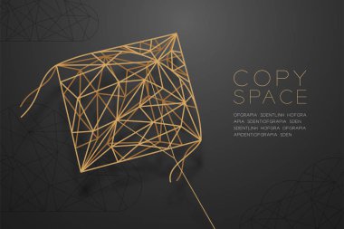 İş yapısı kavramı illüstrasyon izole kopya alanı, vektör eps 10 siyah degrade zemin üzerine tasarım Pakpao uçurtma ve bulut tel kafes Çokgen altın çerçeve yapısı,