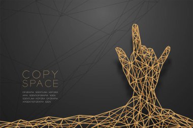 El işaret dili şekli arkadan görünüm tel kafes Çokgen altın çerçeve yapısı, Sevgililer konsept tasarım illüstrasyon izole kopya alanı, vektör eps 10 siyah degrade zemin üzerine ben seni