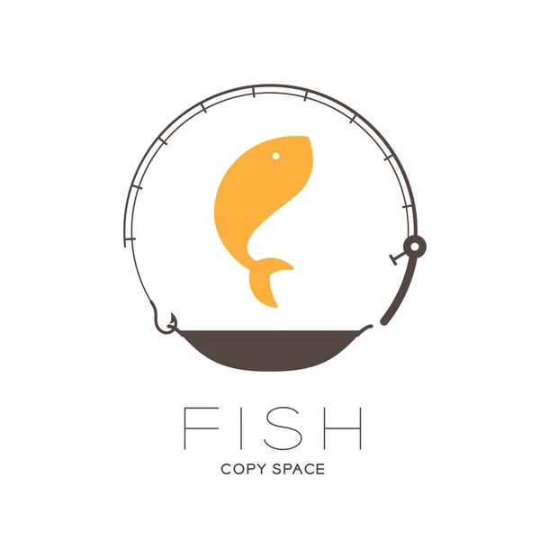 Peixe Pulando Vara Pesca Pan Frame Círculo Forma Logotipo Ícone — Vetor de Stock