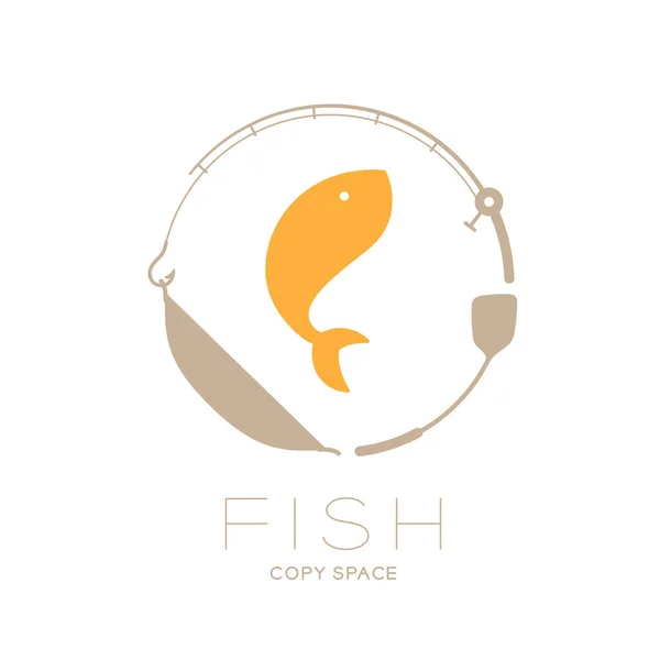 Peixe Pulando Vara Pesca Pan Flipper Moldura Forma Círculo Logotipo — Vetor de Stock