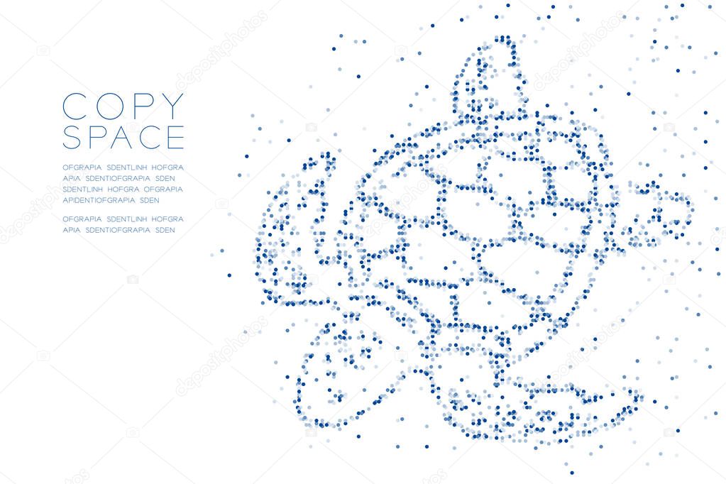 Abstract Geometric Circle dot pixel pattern Sea Turtle shape, aquatic and marine life concept design blue color illustration on white background with copy space, vector eps 10