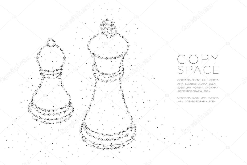 Abstract Geometric Circle dot pixel pattern Chess Queen and pawn shape, Business strategy concept design black color illustration on white background with copy space, vector eps 10